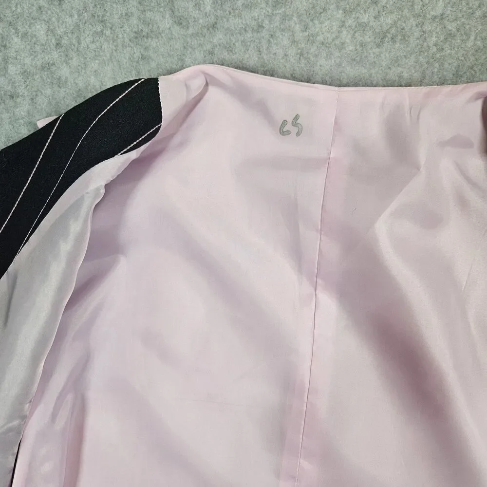 Den Zel Collection Men's Black Pink Pinstripe Lined Suit With Vest 40R Zoot